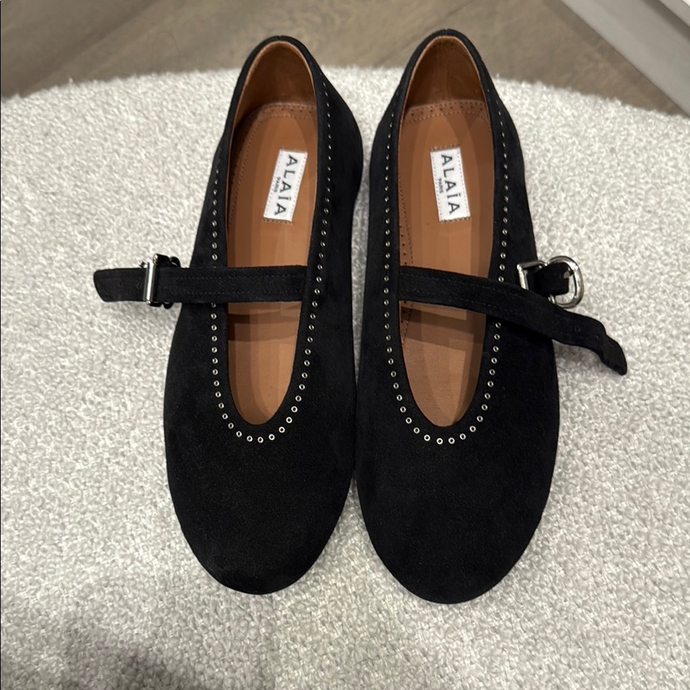 Alaia Black Flats with Textured Upper and Strap - WORN ONCE